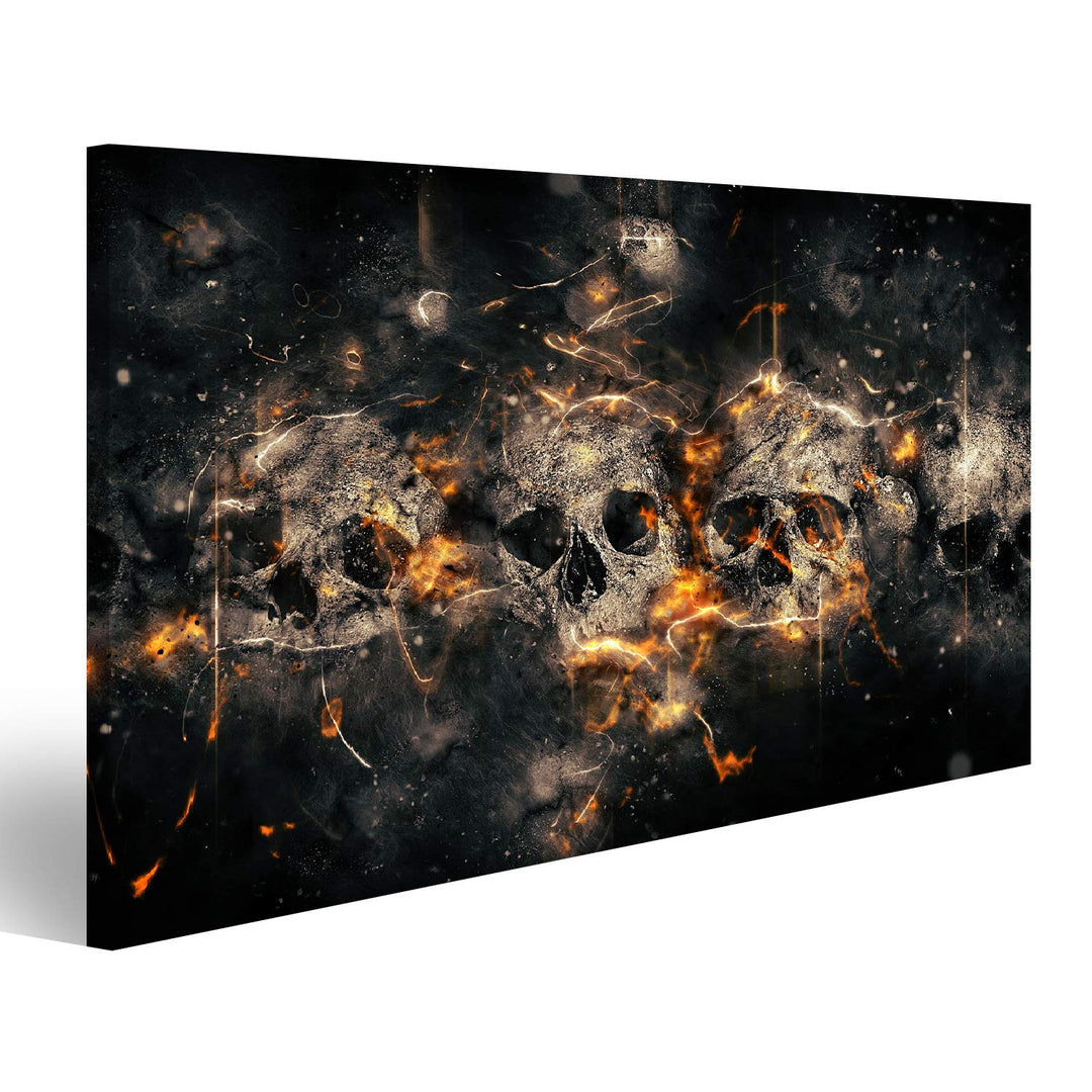 islandburner Bild auf Leinwand Totenkopf Skull Schädel Vor Feuer Hintergrund Bilder Wandbilder Poste
