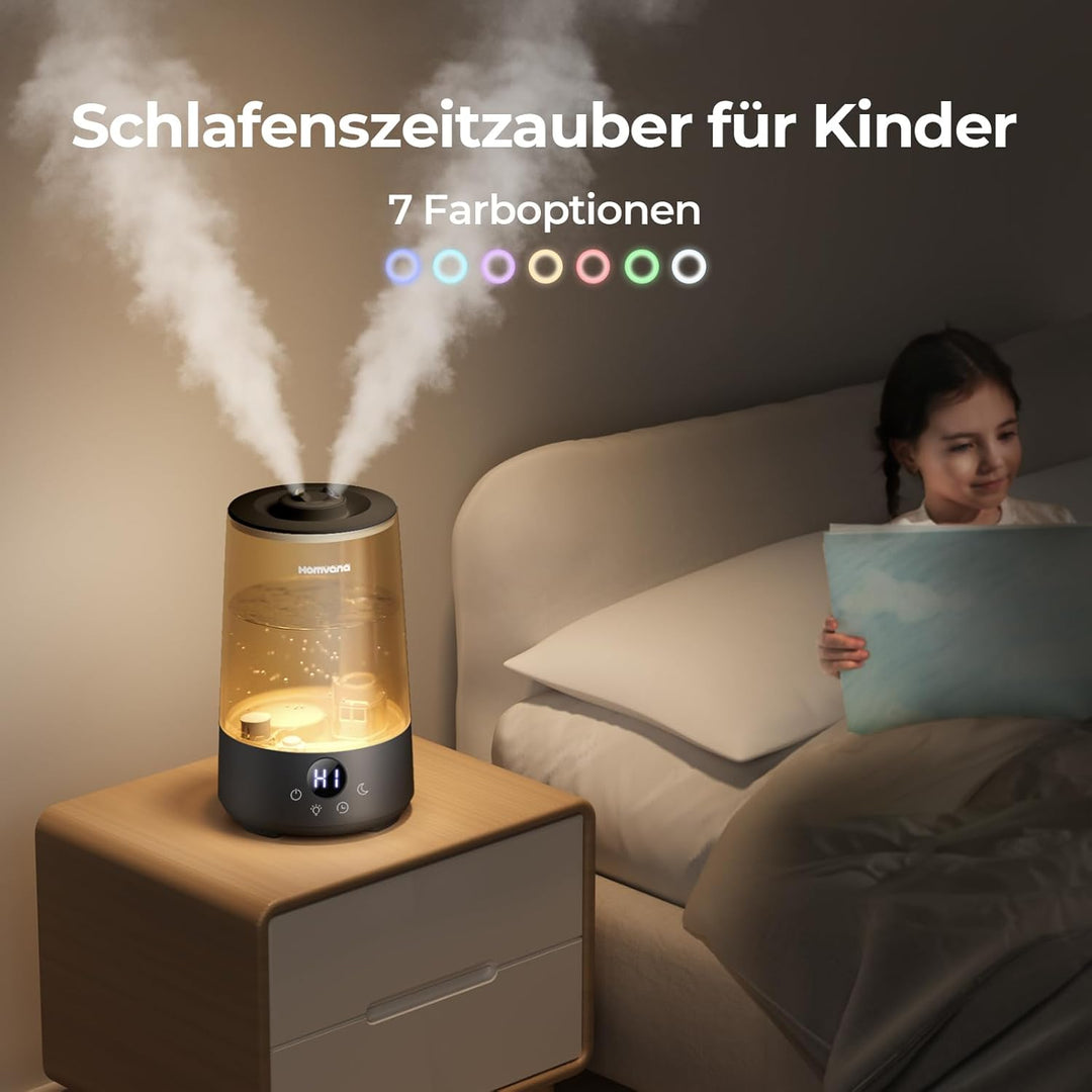 Homvana Luftbefeuchter Schlafzimmer Top-Fill, 3.6L 360°Cool Mist 34H Dauerhaft, Ruhig 16dB (SilentSp