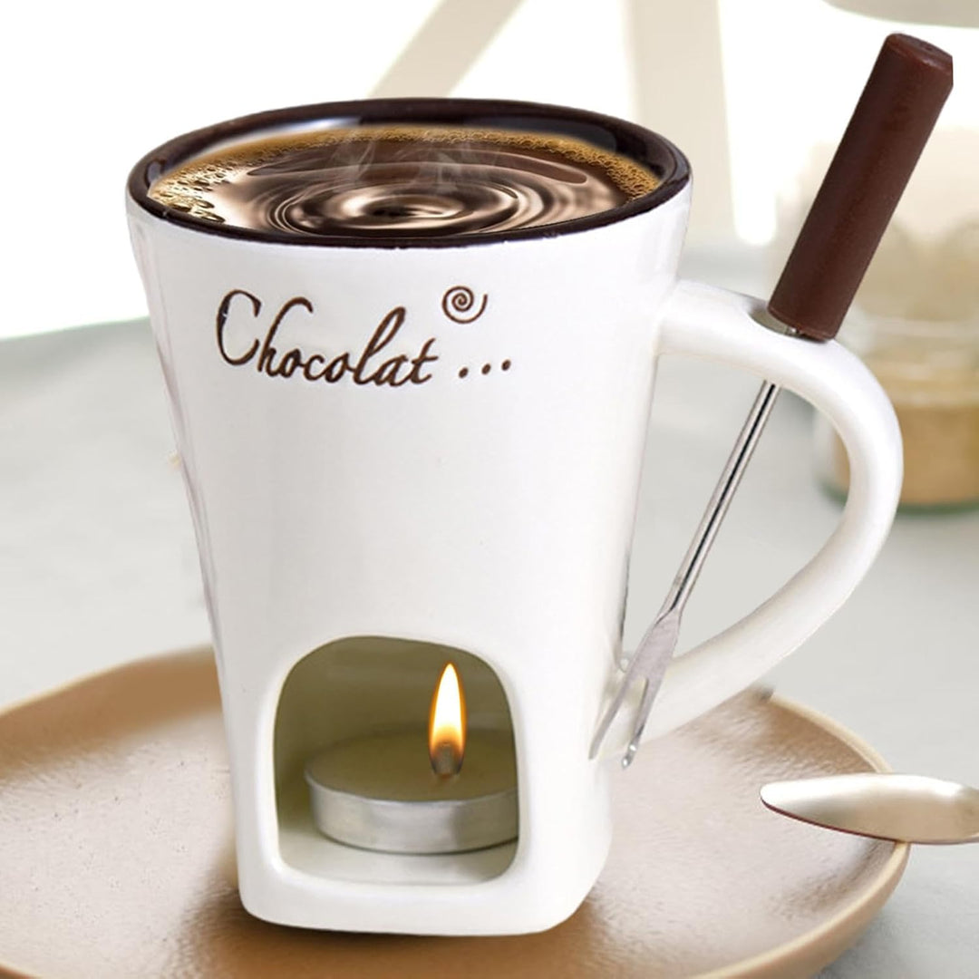 Schokoladenfondue-Becher, Keramik-Schokoladenschmelzbecher Für Käse, Schoko Fondueset Mit Gabel Und