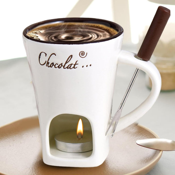 Schokoladenfondue-Becher, Keramik-Schokoladenschmelzbecher Für Käse, Schoko Fondueset Mit Gabel Und