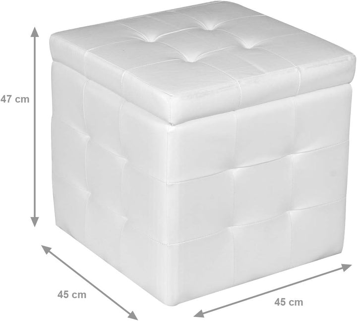 Dmora Pouf-Behälter aus Kunstleder, Farbe weiss, 45 x 47 x 45 cm Bianco, Bianco