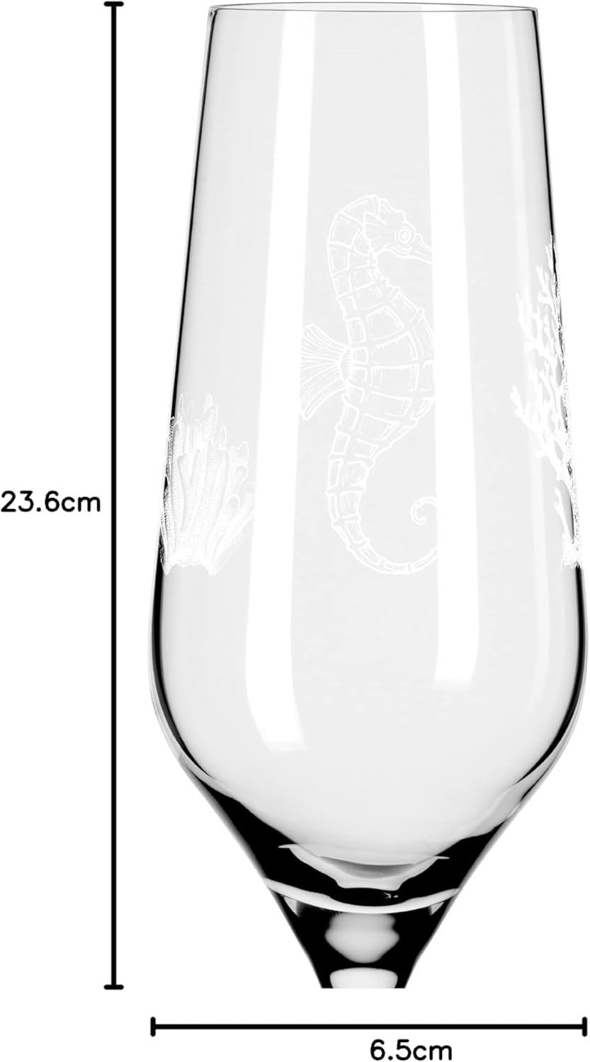 RITZENHOFF 3851001 Champagnerglas 250 ml – 2er Set Serie Oceanside Nr. 1 – 2 Stück, Seepferdchen-Mot