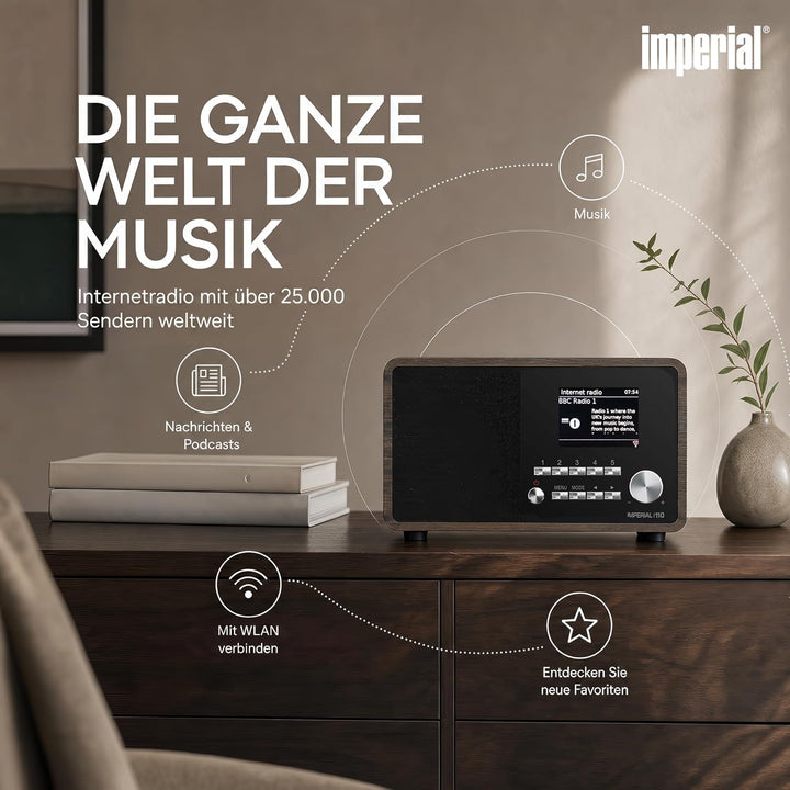 Imperial i110 Internetradio UPNP/DLNA Mediaplayer holzoptik Braun Single, Braun Single