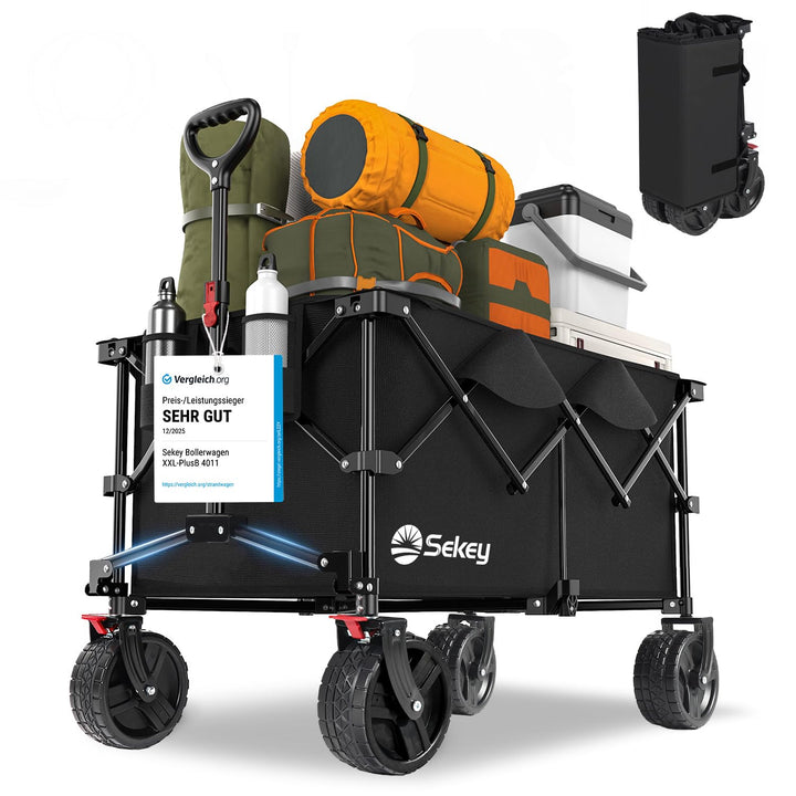 Sekey XXL Plus Bollerwagen Faltbar mit Bremsen 200L 200KG Belastbar, Extra Breite Reifen All Terrain
