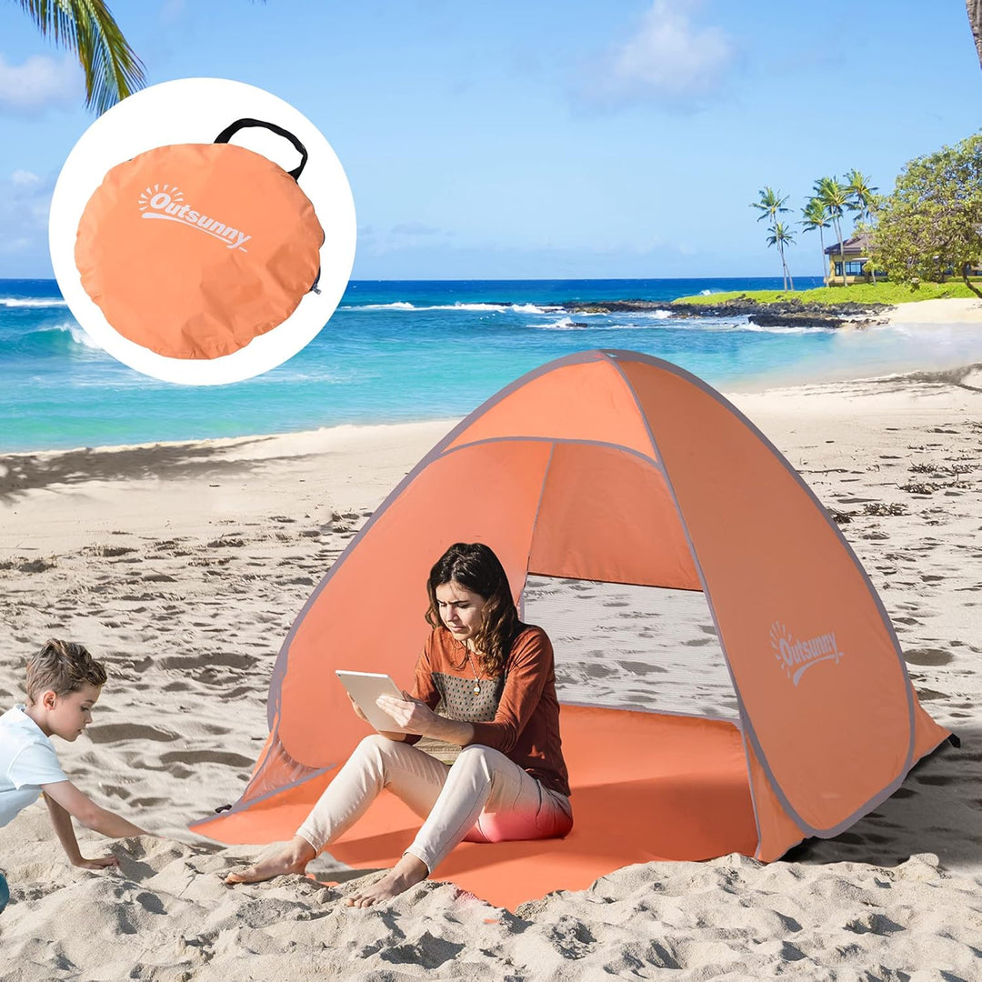 Outsunny Strandmuschel Pop Up Automatisch Strandzelt mit Fenster UV-Schutz tragbares Wurfzelt, Stran