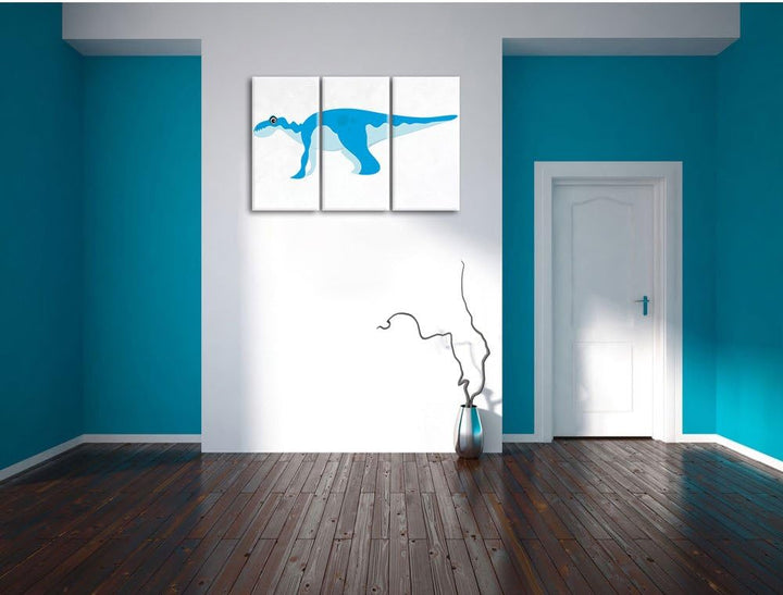 Pixxprint Niedlicher Dinosaurier weiss 3-Teiler Leinwandbild 120x80 Bild auf Leinwand