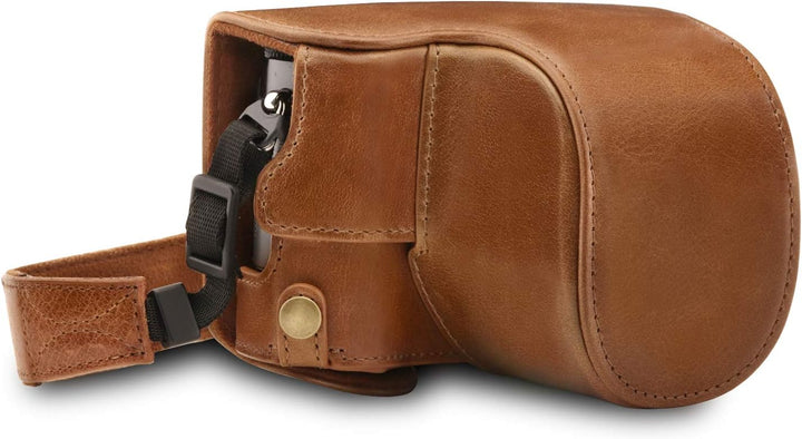 MegaGear MG1566 Panasonic Lumix DC-LX100 II Ever Ready Echtleder Kamera-Case mit Trageriemen - Braun
