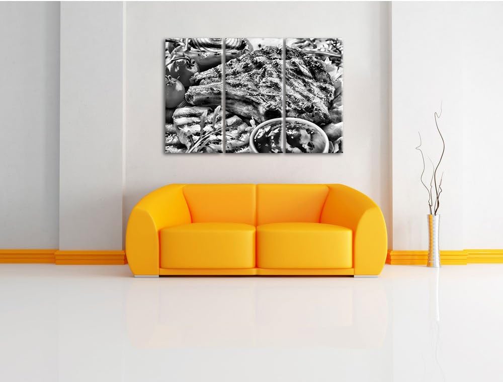 Pixxprint Gegrilltes Steak als Leinwandbild/Grösse: 3 Teilig (120x80) / Wandbild/Kunstdruck/fertig b