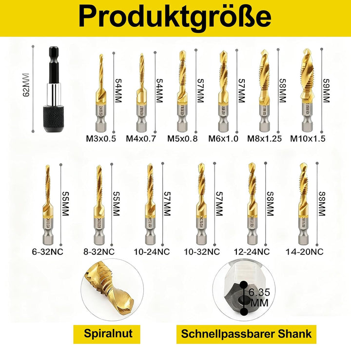 13 Stück Bohrer Set, Bohrer Gewindebohrer Set, 6mm HSS M3-M10 Gewindeschneider-Sets, Metallbohrer mi