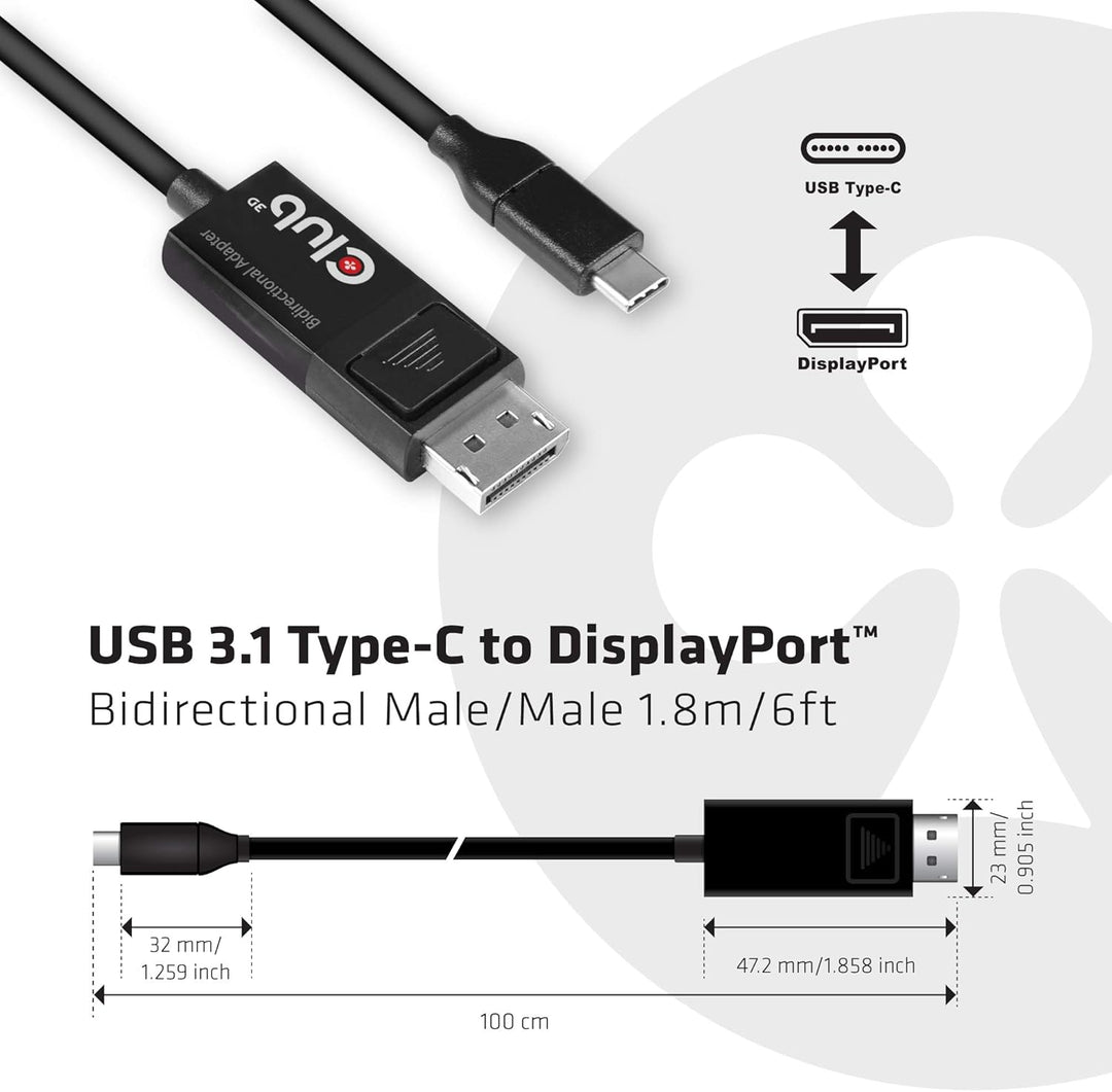 Club 3D USB Adapterkabel 1, 8m Typ-C zu Displayport 8K60Hz HDR Schwarz CAC-1557