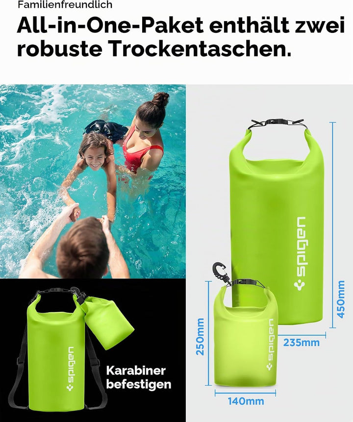 Spigen Aqua Shield wasserdichte Tasche Set [20L+2L] Dry Bag wasserfester Rucksack Beutel für Strand