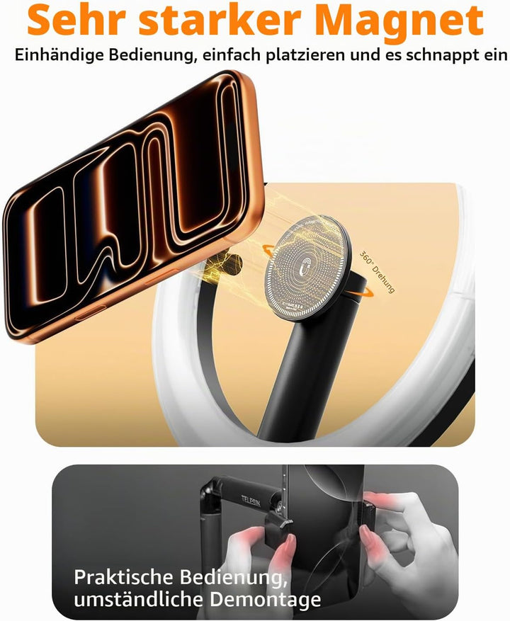 CloudValley 10" Magnet Ringlicht mit 76" Stativ, Handy Stativ mit 5000mAh wiederaufladbarem Licht, F