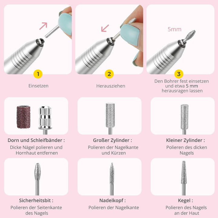 Nagelfräser für Gelnägel 35000 U/Min, Professionell Fräser Nägel Elektrische Nagelfeile mit Fusspeda