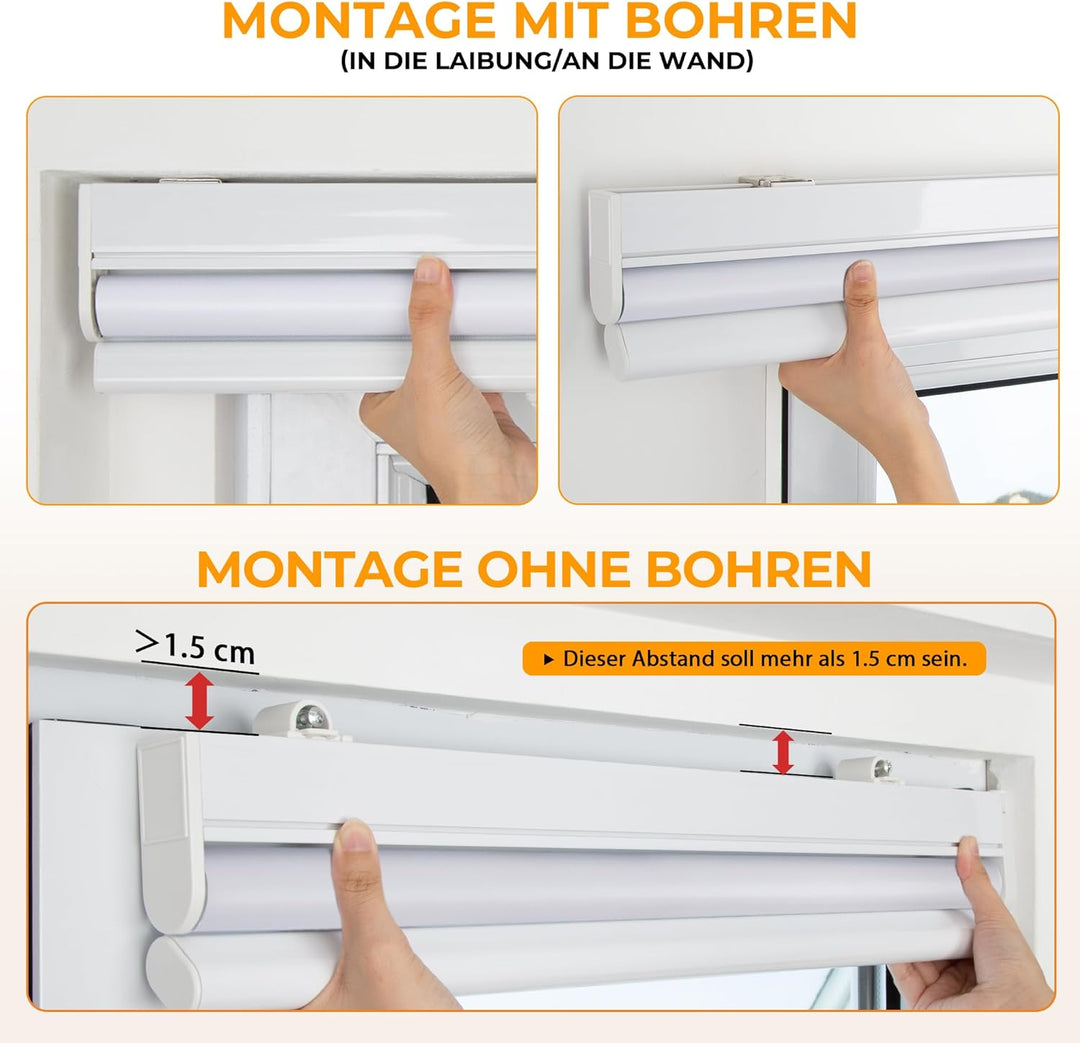 HOMEDEMO M100 Elektrische Rollos Verdunkelungsrollo mit Motor &amp; Fernbedienung, Weiss 45x110cm, Verdu