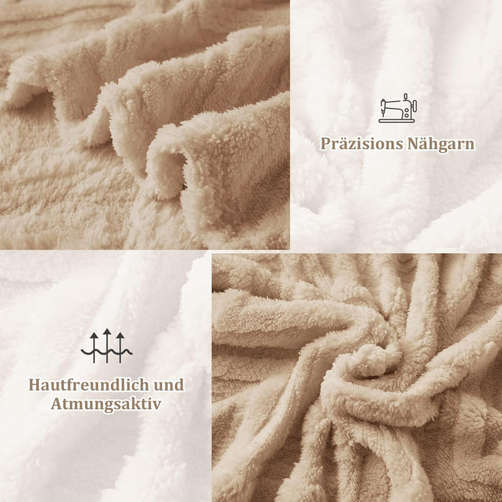 WONGS BEDDING Kuscheldecke Flauschig Decke Beige150x200 cm XL als Sofadecke Couchdecke Warme Decken,