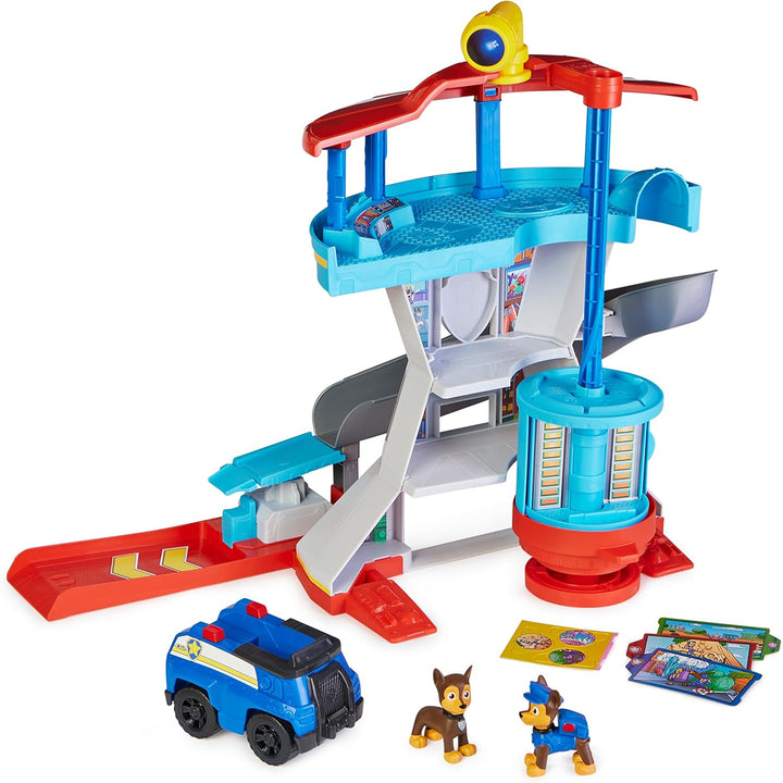 PAW Patrol, Lookout Tower, Hauptquartier Spielset mit 1 Chase Basis Fahrzeug, 2 Chase Figuren und Zu