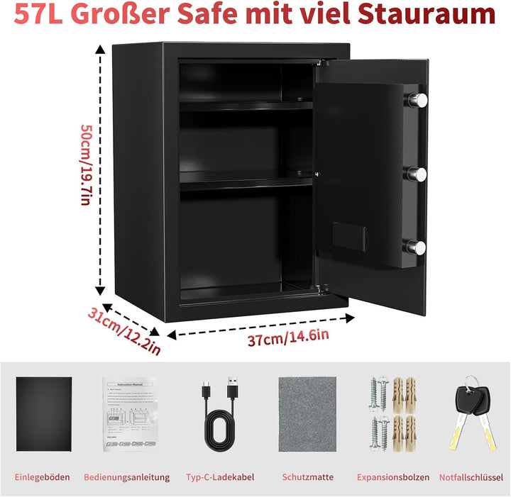 57L Safe Tresor, Grosser Schranktresor, Tresor mit Zahlenschloss, 57L