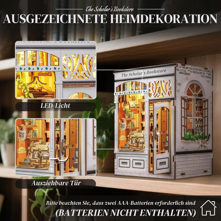 Cutefun Book Nook, DIY Miniatur Haus Kit für Erwachsene 3D Holzpuzzle Mini Booknook Bücherregal Mode