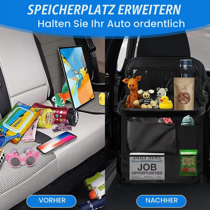 Auto Rückenlehnenschutz mit Organizer, Wasserdichter Oxford Stoff, Rücksitz Aufbewahrung (A), B