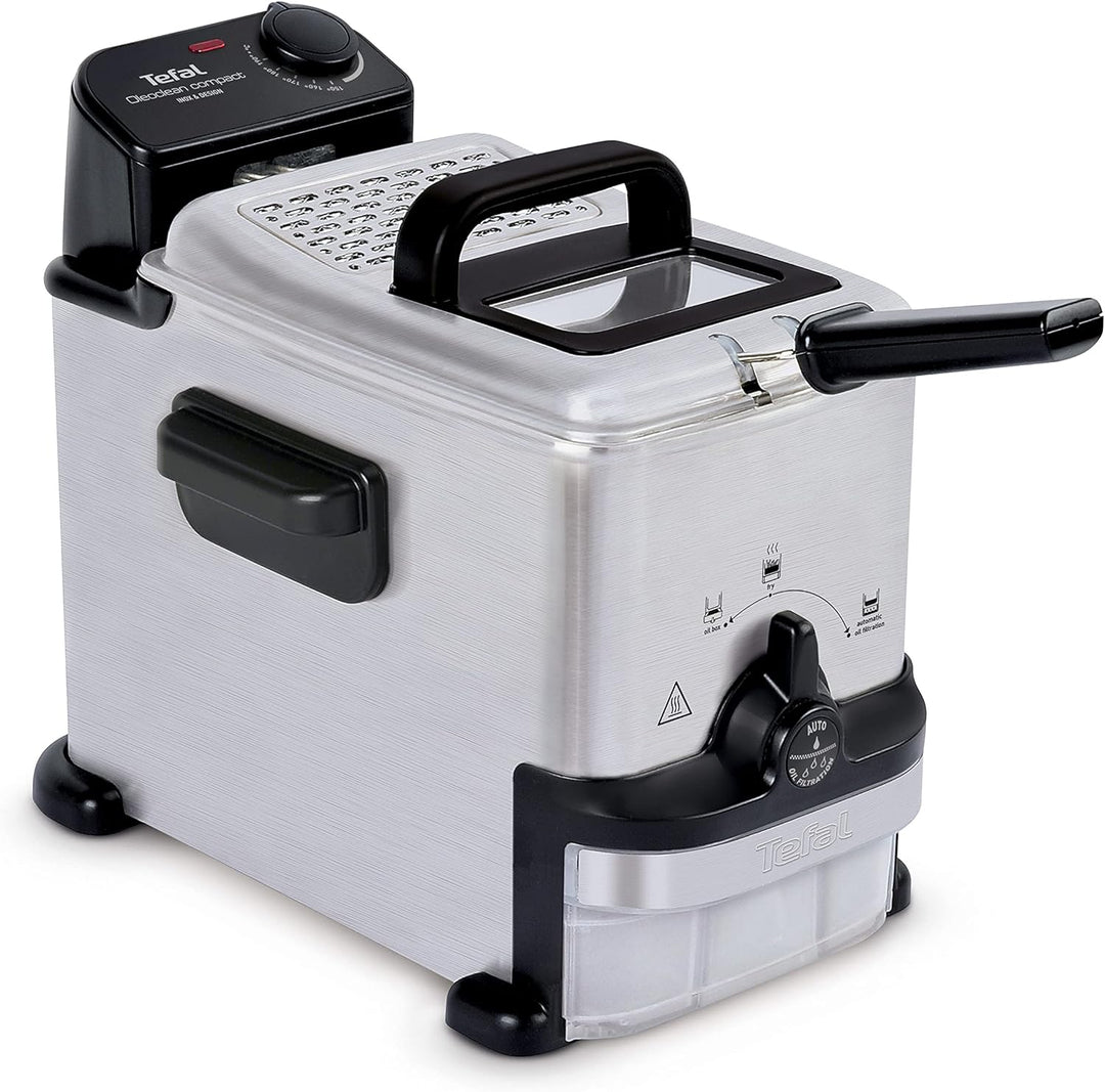 Tefal FR7016 Oleoclean Compact Elektrische Fritteuse | 2 L Öl-Kapazität | automatische Ölfiltration