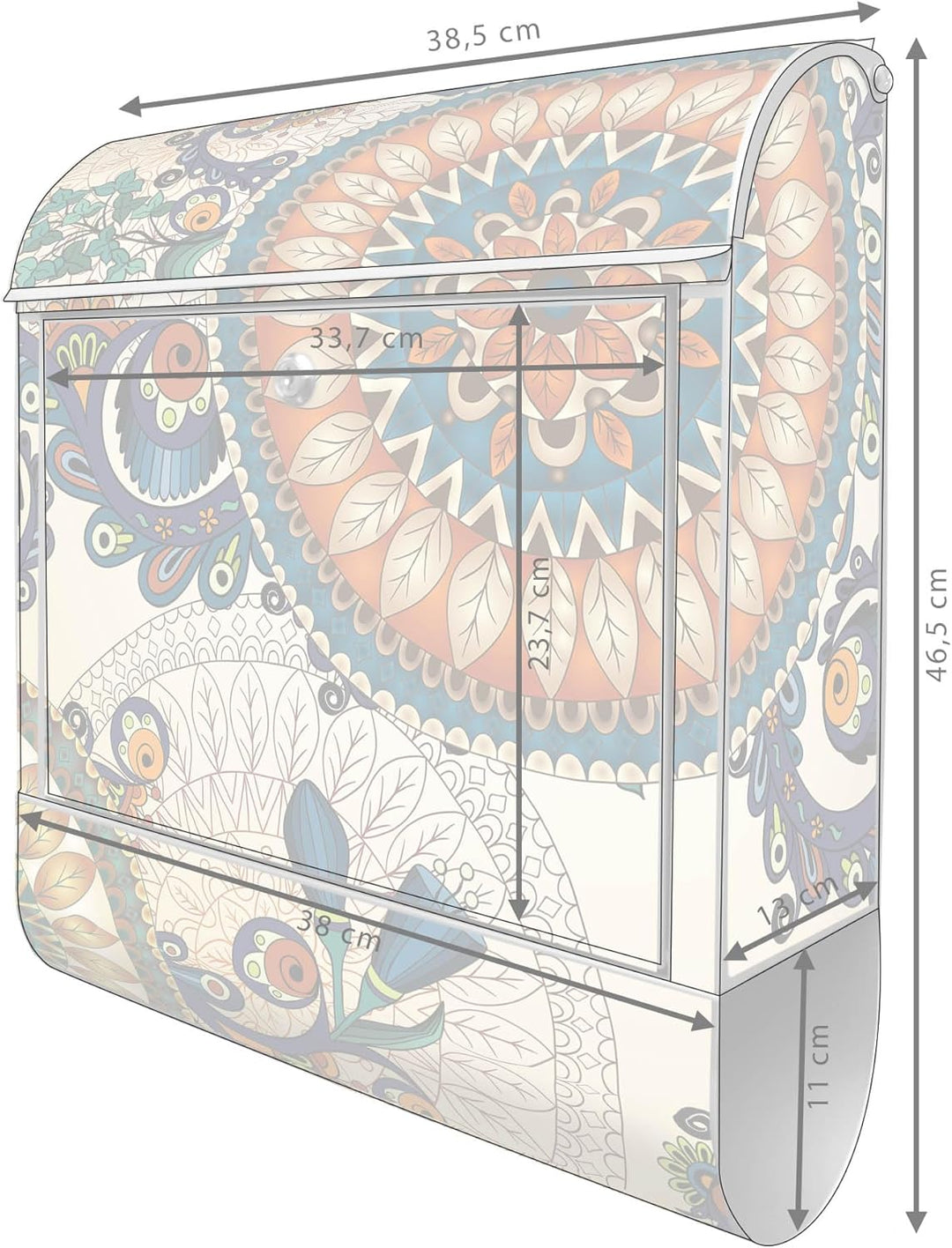 banjado Design Briefkasten 38,5x46,5x13cm & 2 Schlüssel - Briefkasten Stahl Silber mit Zeitungsfach