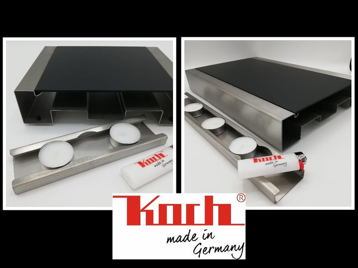 Koch #02 Edelstahl Rechaud mit flexiblem Teelichtauszug für 2 Teelichter - 1,9 KG - Hochwertiges Stö
