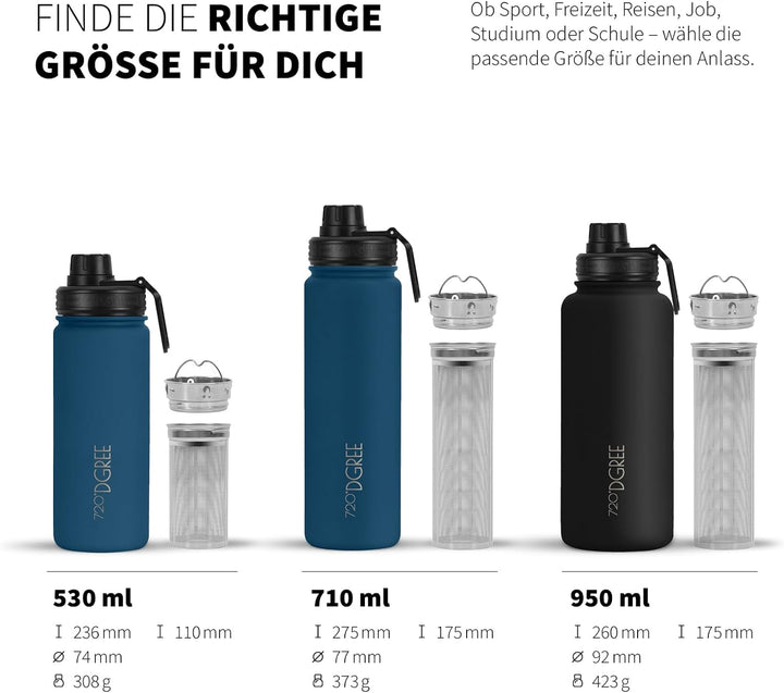 720°DGREE Edelstahl Thermo Trinkflasche 710ml “noLimit” +Früchtebehälter - Auslaufsicher, Kohlensäur