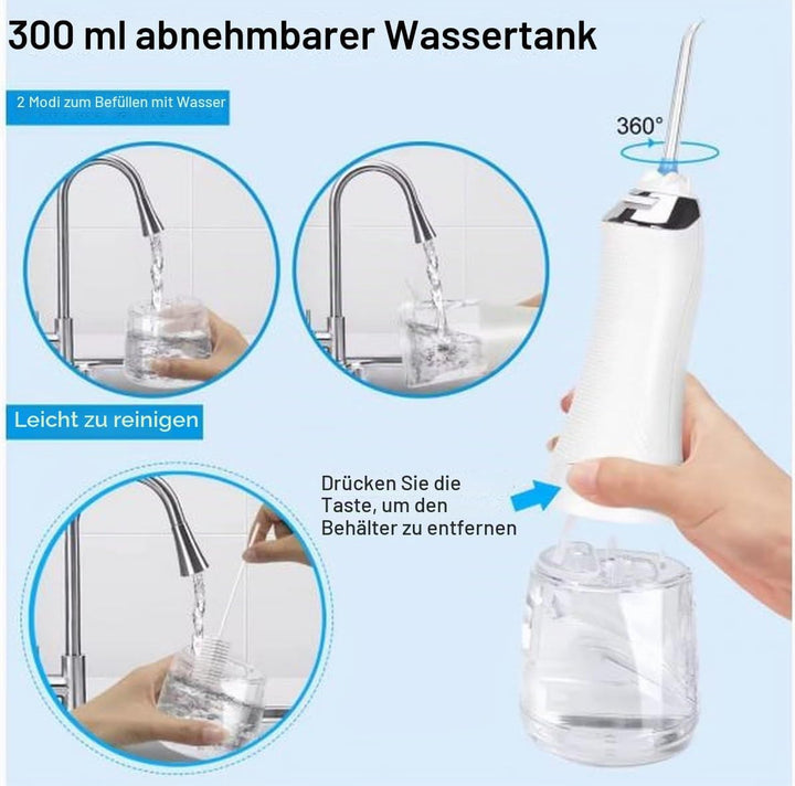 Hali-Q Kabellose Munddusche | Tragbare Munddusche | 5 Druckmodi (40 bis 140 psi) | 300 ml Wassertank