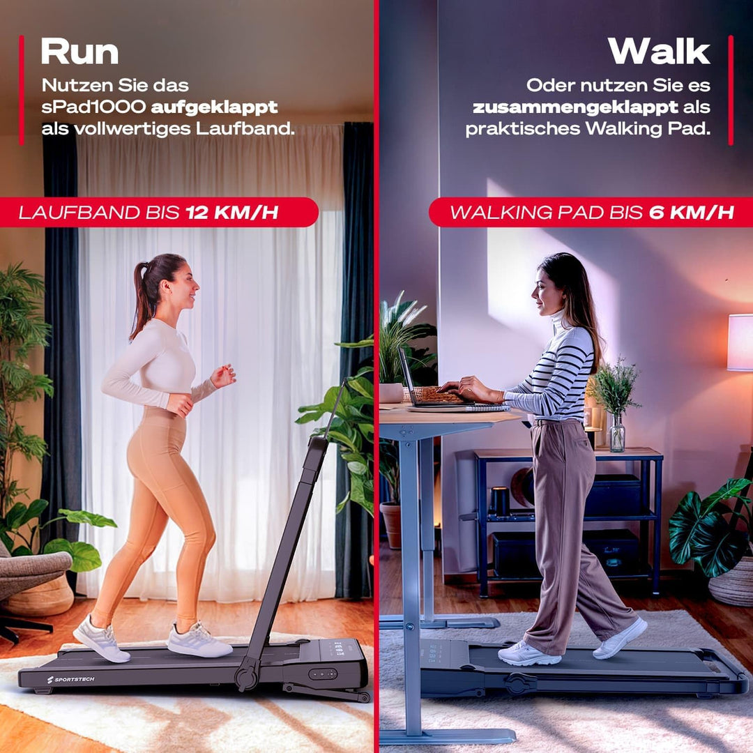 Sportstech Walking Pad mit automatischer Steigung, Laufband für Zuhause, Büro & Schreibtisch, klappb