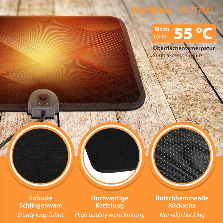 Mi-Heat Infrarot Heizteppich 40x50cm Fussschalter Thermostat 4 Heizstufen bis 60°C Temperatur fester
