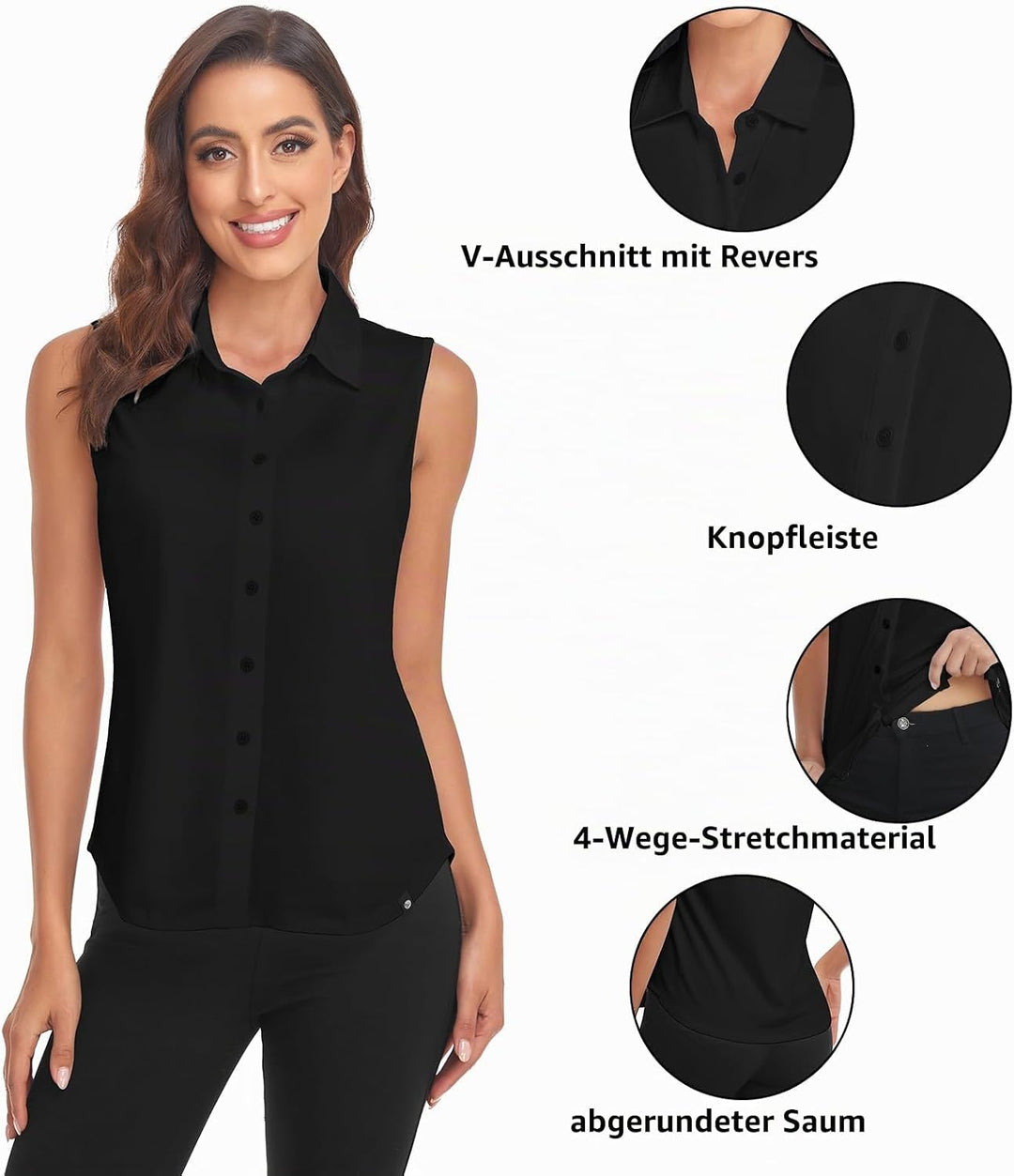 Soneven Bluse Damen Elegant Sport Tank Top mit Kragen Damen Ärmellos Poloshirt Golf Polo Sommer Ober