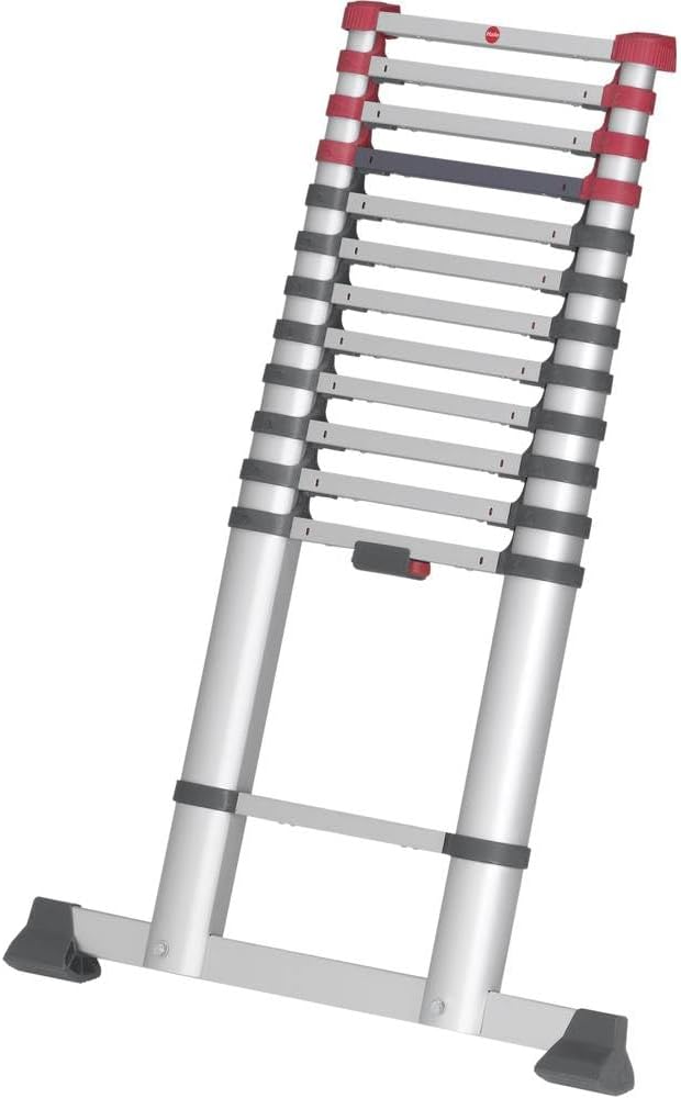 Hailo T80 FlexLine Alu-Sicherheits-Teleskopleiter - ausziehbare Anlegeleiter mit 13 Sprossen - Arbei