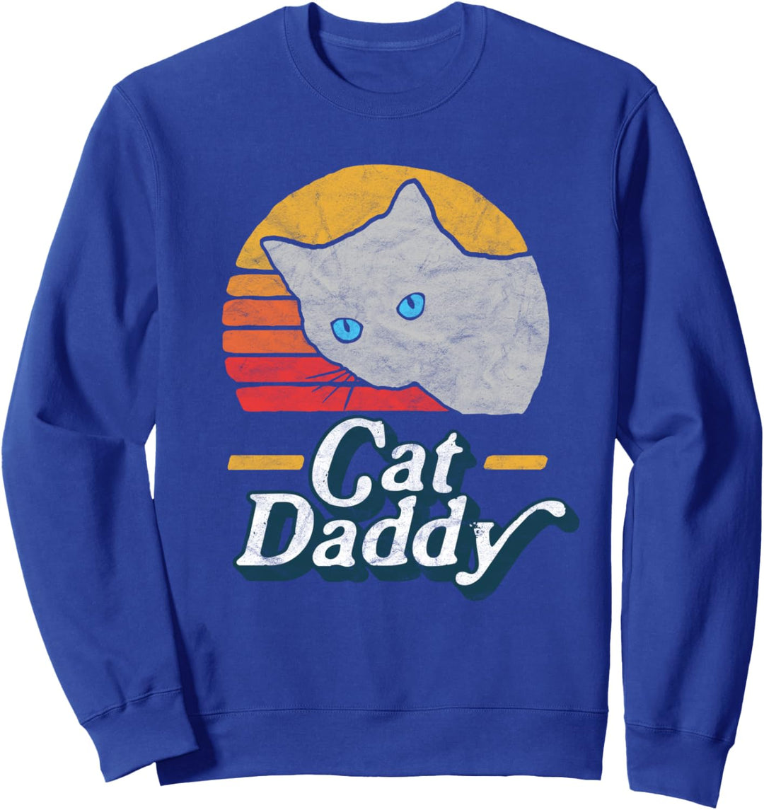 Cat Daddy Vintage Eighties Style Gray Cat Retro Distressed Sweatshirt