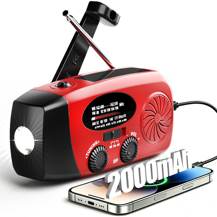 Notfallradio Kurbelradio Solarradio – Selbstbetriebenes Notfall Radio mit AM/FM-Wetterempfang, LED T