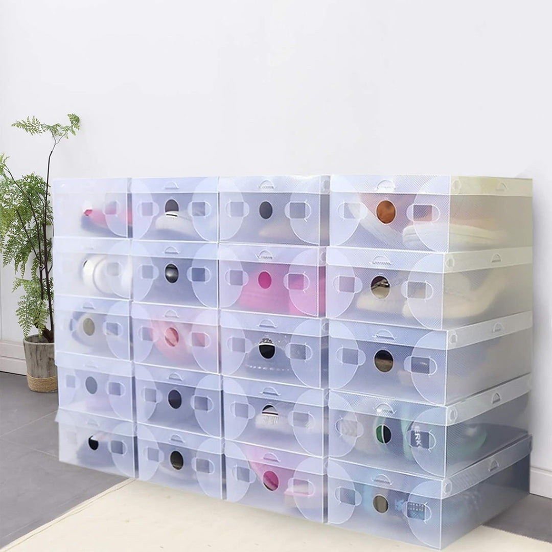 20 Stück Transparent Schuhbox Organizer Stapelbar Schuhaufbewahrung Klappbar Schuhboxen Kunststoff S