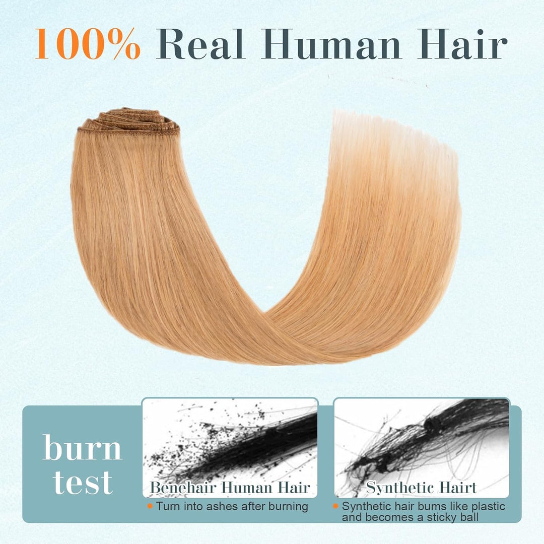 Benehair Clip in Extensions Echthaar, 8 Stück 100% Echtes Haar Extension 75g, Hellbraun Haarverlänge