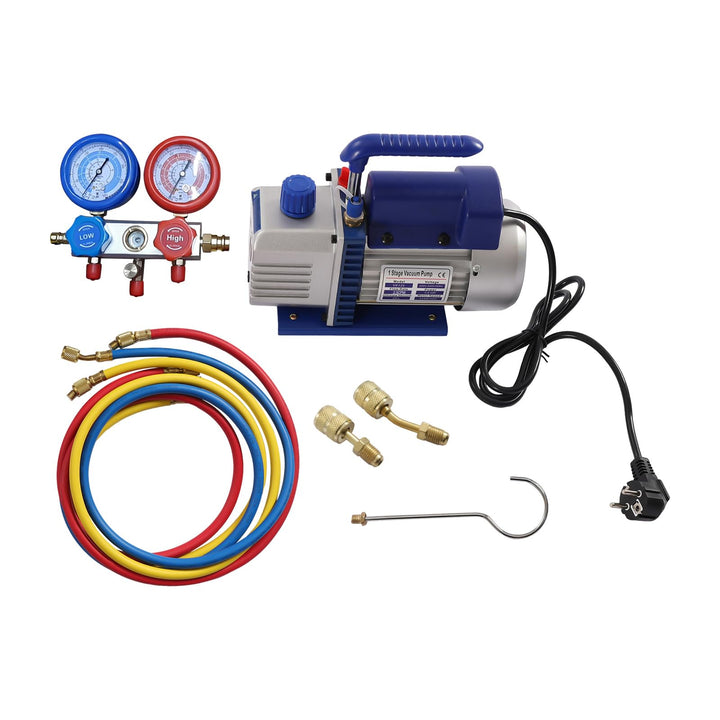 Vakuumpumpe Klimaanlage 180W, Profi Vakuumpumpe Set mit 3 Schläuchen &amp; Manometer, 150 Mikron für R32