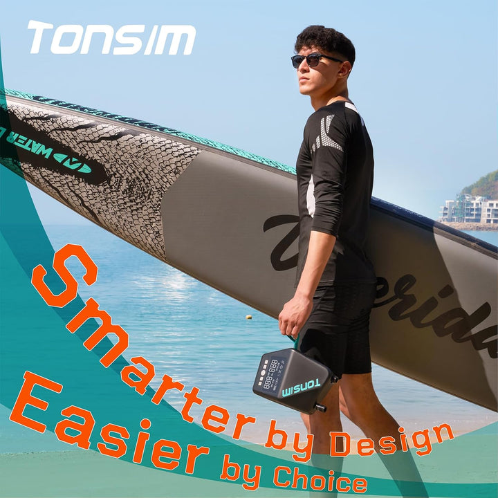 Tonsim Sup Pumpe Elektrisch mit Akku 20 PSI, Wiederaufladbare Luftpumpe, Zweistufiges Auf- und Abpum