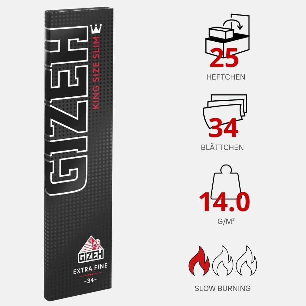 GIZEH BLACK King Size Slim Blättchen zum Selbstdrehen - Packung mit Magnetverschluss, recyclebar - 2