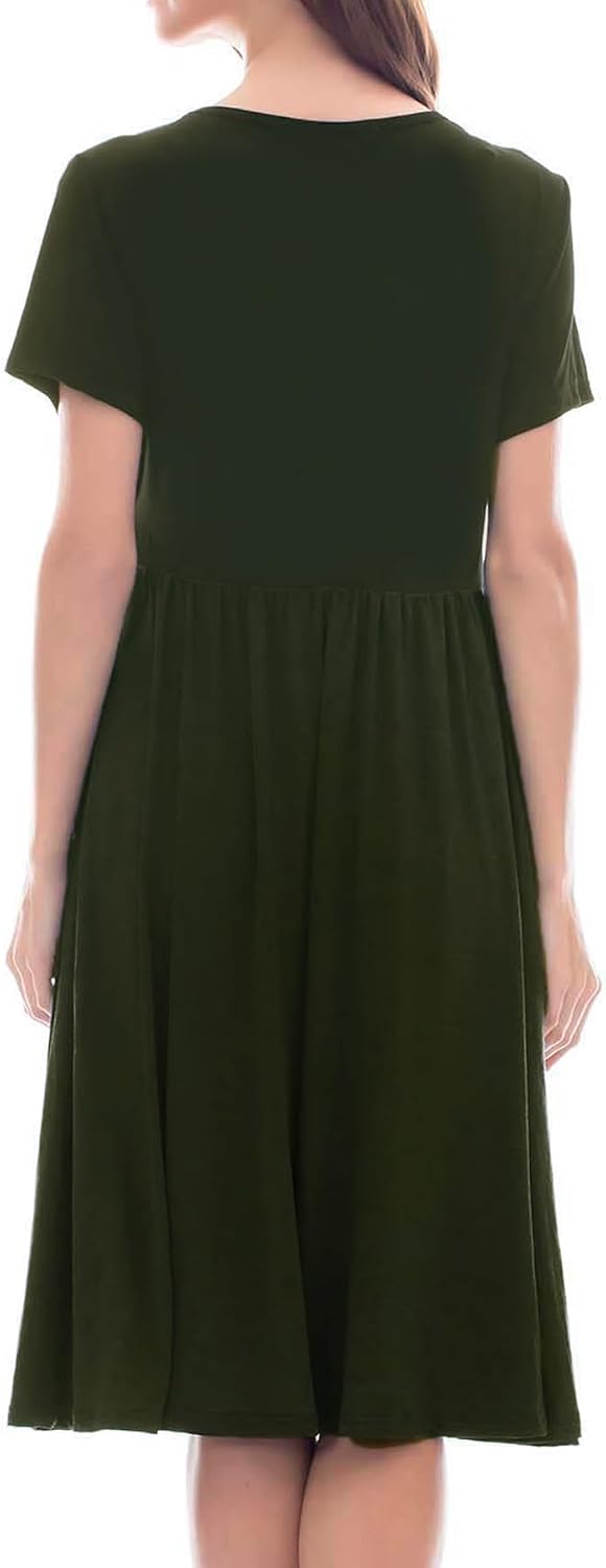 Smallshow Damen Lässiges Kurzarm Stillkleid Umstandskleid für Stillen Armeegrün(solide) M, Armeegrün