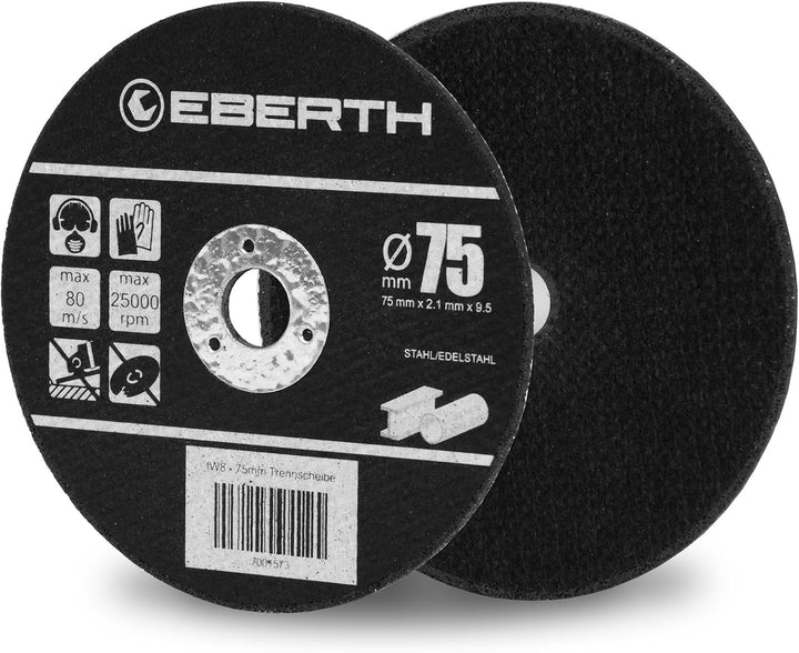 EBERTH 50 Stück Trennscheibe Ø 75mm für Inox, 9,5mm Aufnahme, 2,1mm Blattstärke, Aluminiumoxid, Sche