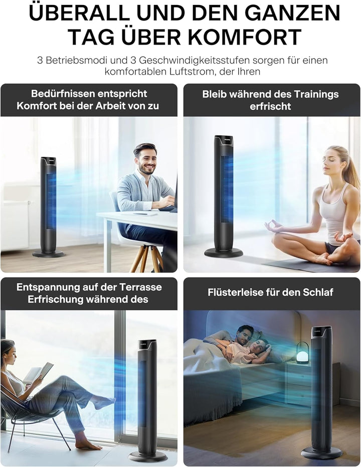 Pelonis Oszillierender Turmventilator mit Fernbedienung, Elektrischer Standing Tower Fan Bodenventil