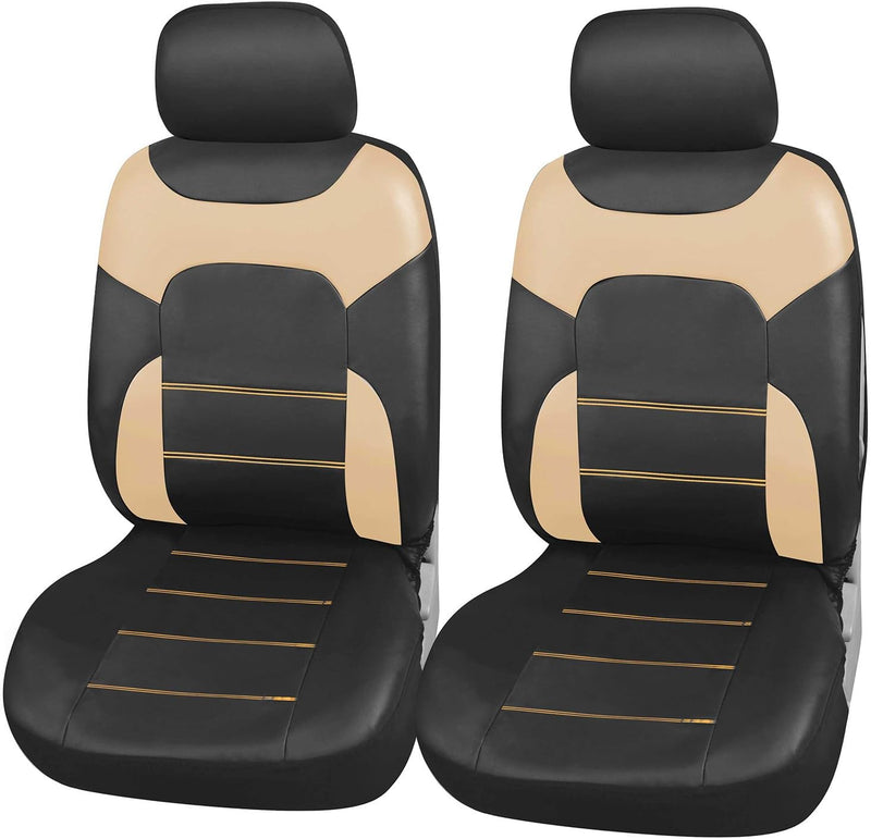 Upgrade4cars Auto-Sitzbezüge Vordersitze Beige Schwarz | Kunst-Leder Schonbezüge Set Universal | Aut