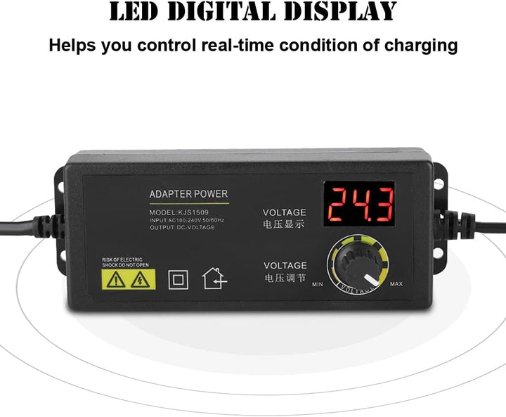 3-36V Einstellbares Netzteil, LED AC DC Adapter, Universal Anti-Interferenz SCHWARZ Netzteil 60W 1,7