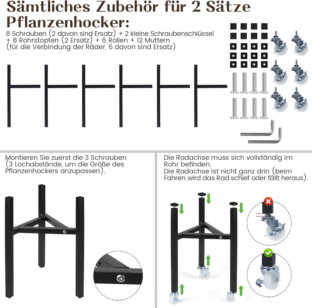 2er Set Verstellbarer Pflanzenständer mit Rollen,Blumengestell aus Metall Schwerlast-Halterungsgeste