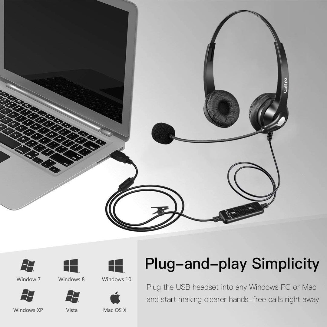 PC Headset USB mit Mikrofon Noise Cancelling & Lautstärkeregler, PC Kopfhörer für Laptop Skype UC Ly