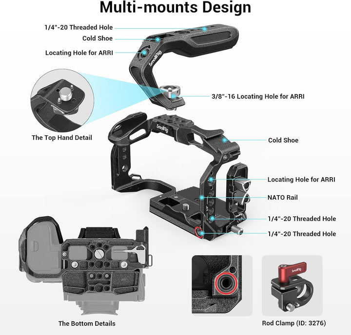 SMALLRIG R5 C Camera Cage Handheld Kit für Canon R5 C mit Oberem Griff, Full Cage, HDMI & USB-C Kabe