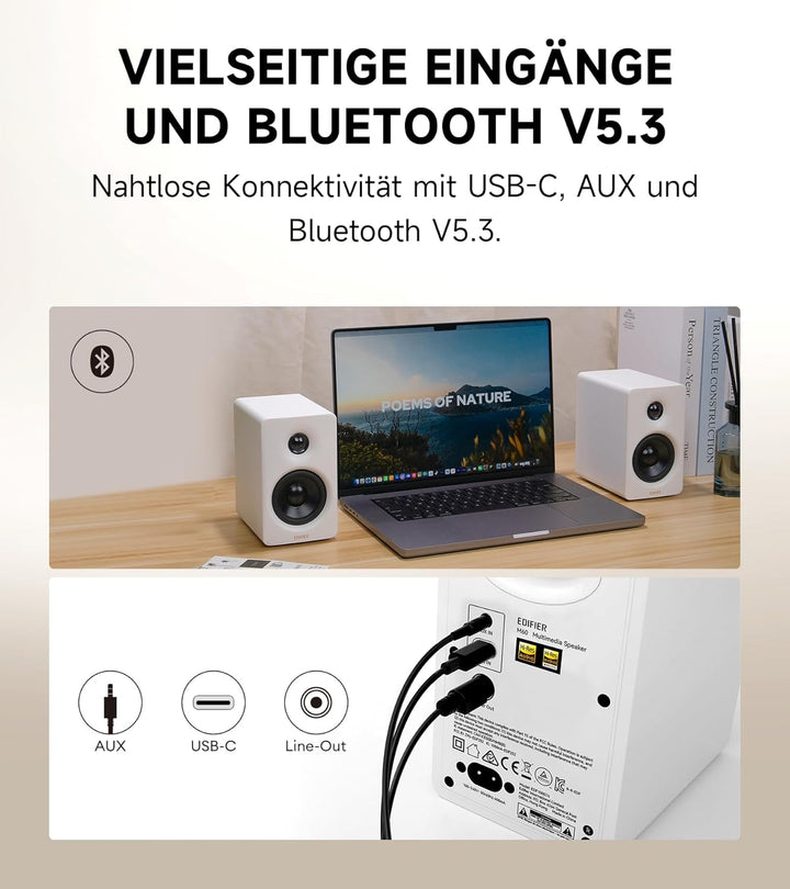 Edifier M60 Multimedia-Lautsprecher Bluetooth 5.3, 66W RMS, Hi-Res Audio & Hi-Res Wireless Audio, LD