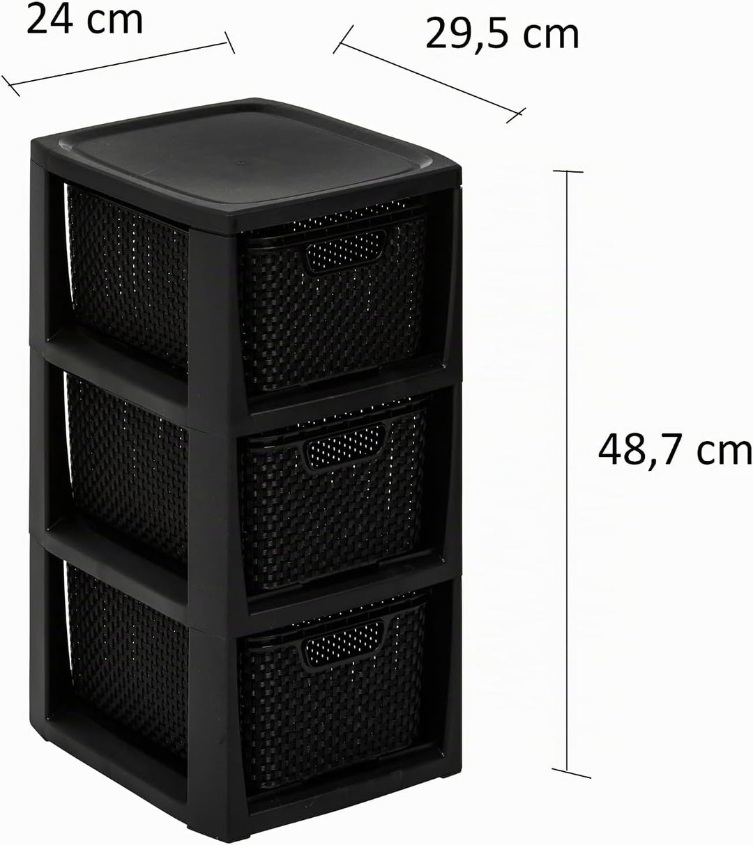 BranQ - Home essential Regal in Rattan Design, BPA-freie Kunststoff PP, Schwarz, 29,5x24x48,7 cm, 3