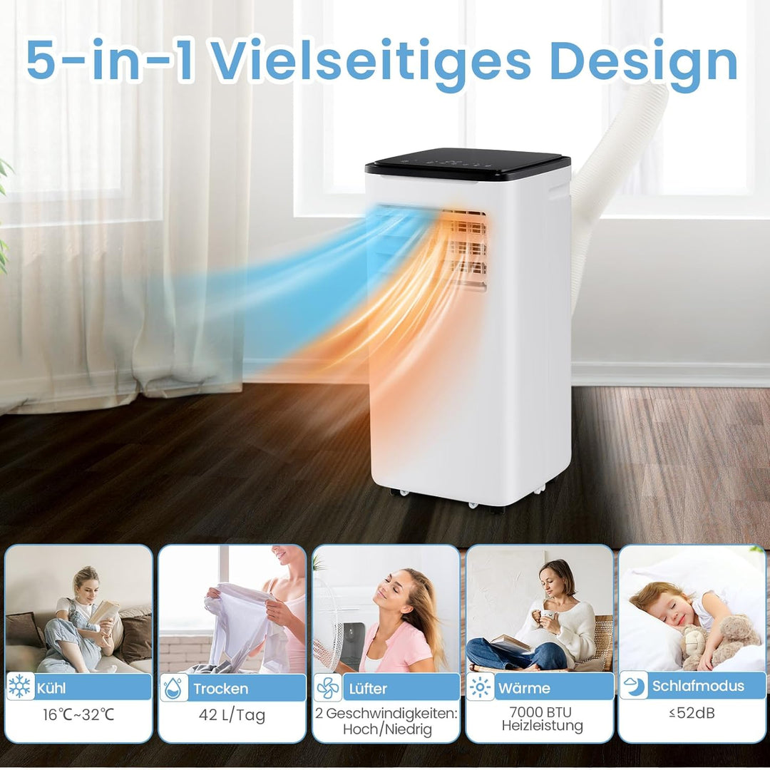 COSTWAY 9000 BTU mobile Klimaanlage mit Abluftschlauch, 4 in 1 Klimagerät mit Kühlen, Ventilator, He